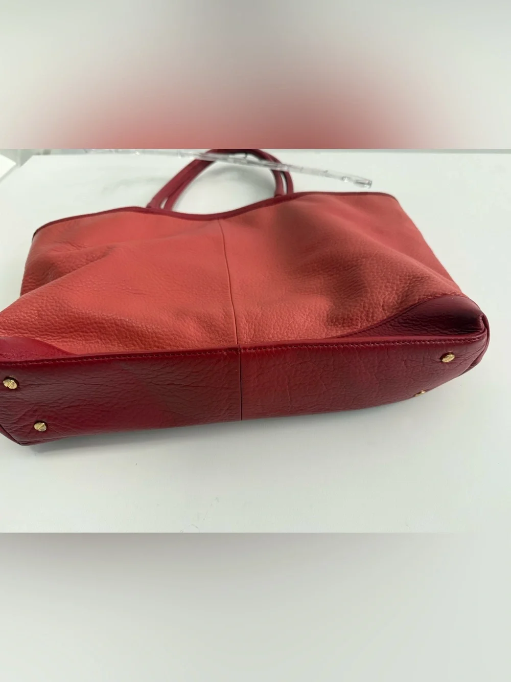 Tory Burch Two-Tone Pebbled Red Leather Tote with Logo Medallion